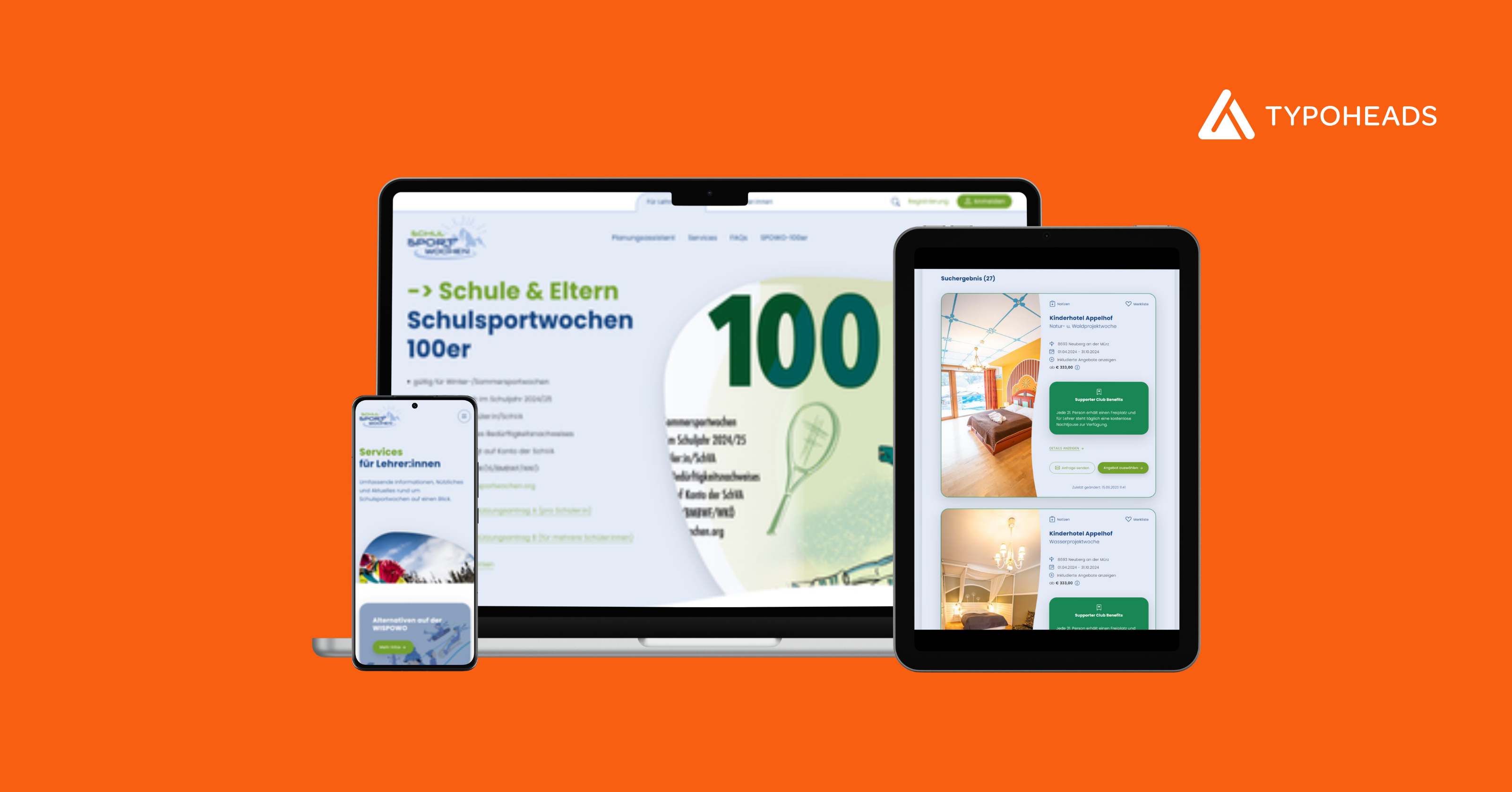 Screenshots Sportwochen.org auf mehreren Endgeräten - Webseite zur Planung von Schulsportwochen von TYPOHEADS