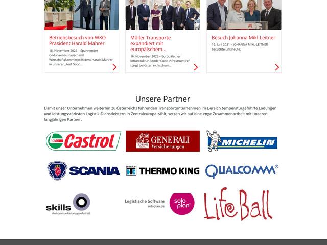 Screenshot der Homepage der neuen Website von Müller Transporte, erstellt von Earlybird