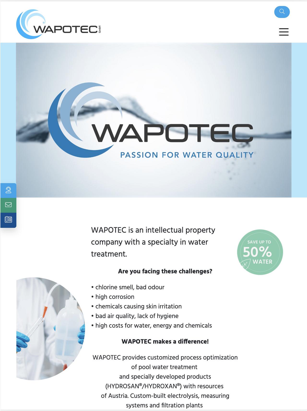 Screenshot der WAPOTEC Website für die Auflösung eines Tablets