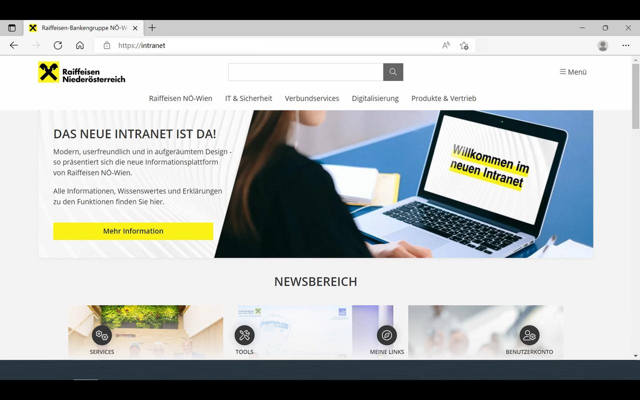 Screenshot des Raiffeisenlandesbank Wien-Niederösterreich Intranets
