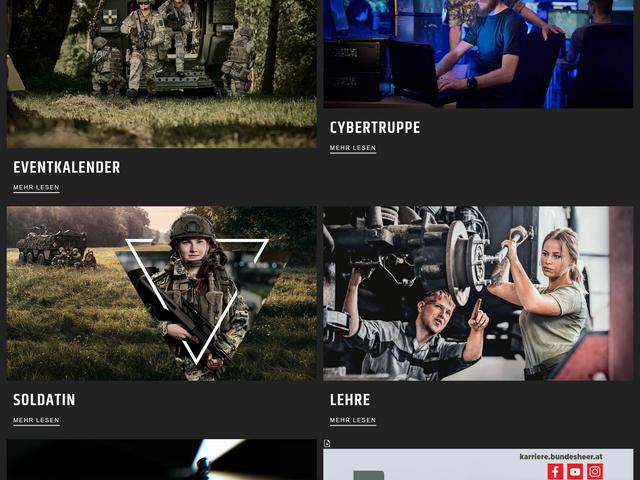 Screenshot der Homepage der Karrierewebseite des Österreichischen Bundesheers von TYPOHEAS
