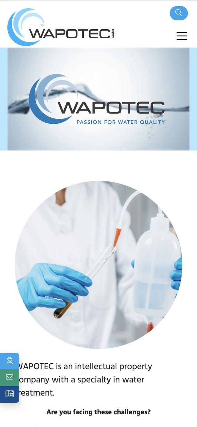 Screenshot der WAPOTEC Website für die Auflösung eines Smartphones