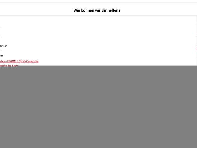 Screenshot der Sport Austria Webseite Suchfunktion mit Suchvorschlägen bei der Eingabe von "Sport"