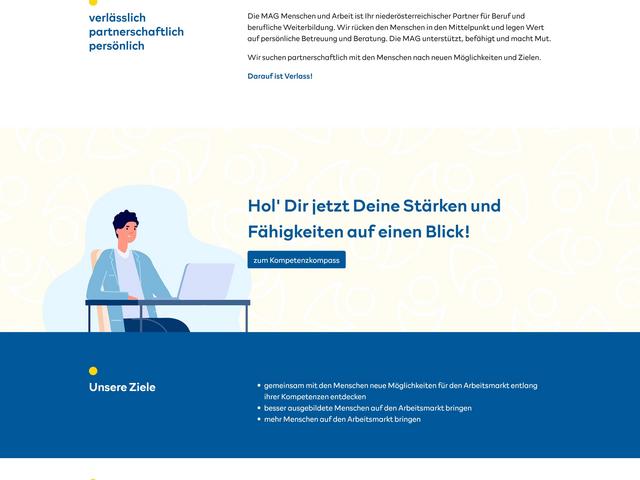 Screenshot der Homepage der neuen Webseite der MAG Menschen und Arbeit, erstellt von Earlybird