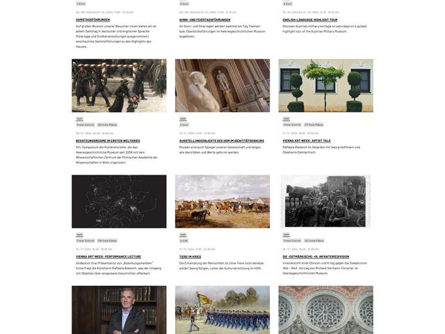 Screenshot der Webseite des Heeresgeschichtlichen Museums Wien: Modul für Events zur Einlasskontrolle
