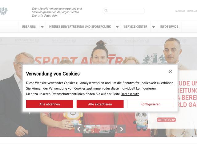 Screenshot der Earlybird Cookie Lösung im Einsatz auf der Webseite von Sportaustria