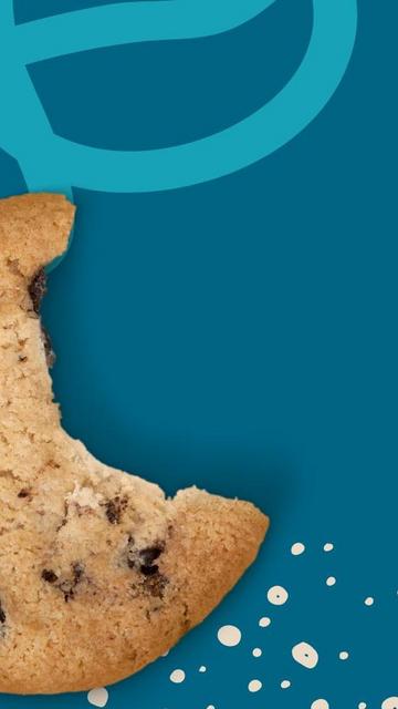 Amerikanische Chocolate Chip Cookies auf türkisem Hintergrund, eines davon angeknabbert