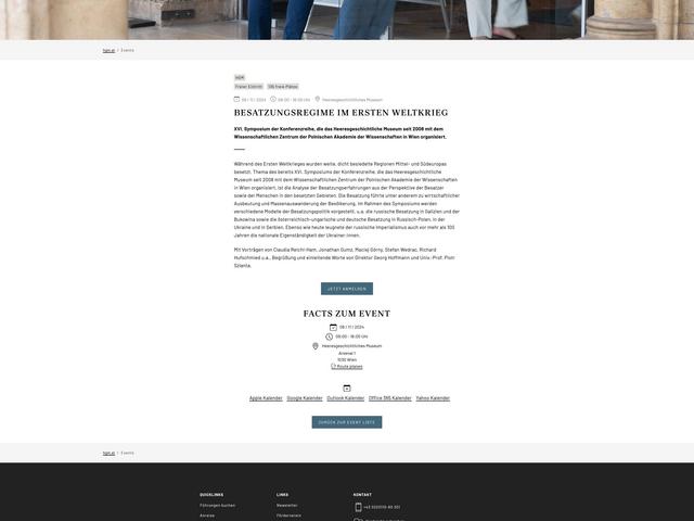 Webseite des Heeresgeschichtlichen Museums Wien: Modul für Events zur Einlasskontrolle