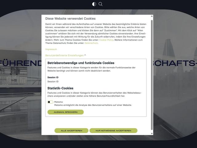 Screenshot der Optionen der Earlybird Cookie Lösung auf der Webseite von KWR Rechtsanwälte