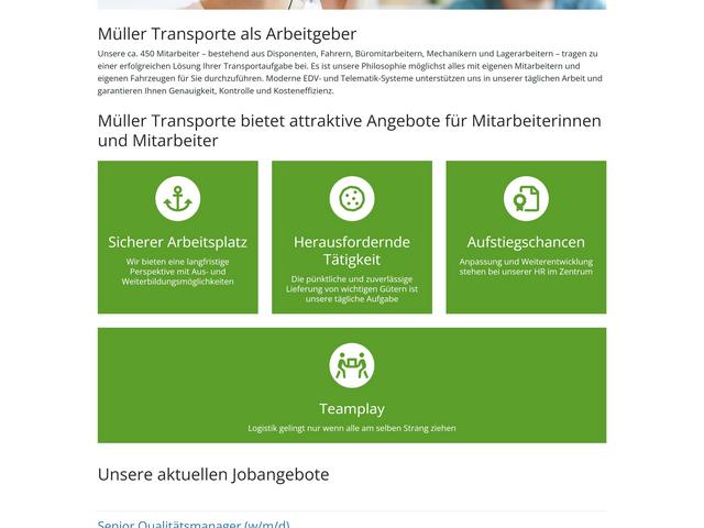 Screenshot des Jobbereichs der neuen Website von Müller Transporte, erstellt von Earlybird