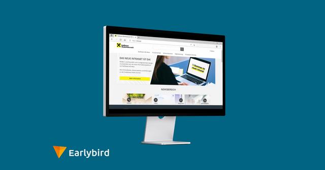Bildschirm mit Screenshot des neuen Intranets der Raiffeisenlandesbank Niederösterreich Wien