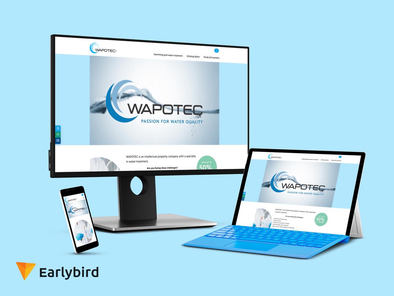 Bildschirm, Smartphone und Laptop zeigen jeweils die WAPOTEC Website in der passenden Auflösung